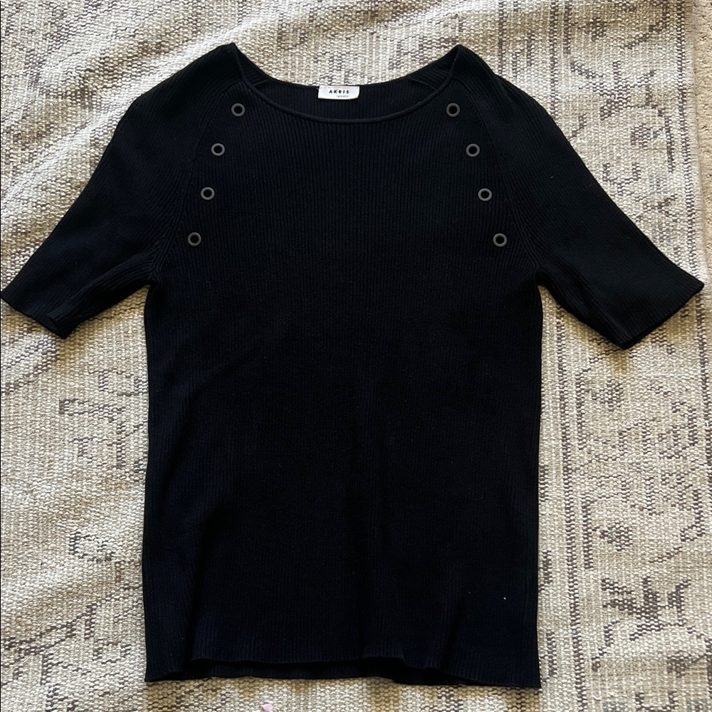 Akris Punto Black Short Sleeve Top with Button Details